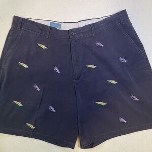 Castaway Nantucket Shorts Fly Fishing Lure‎ Embroidered Blue Mens Size 42 Fish